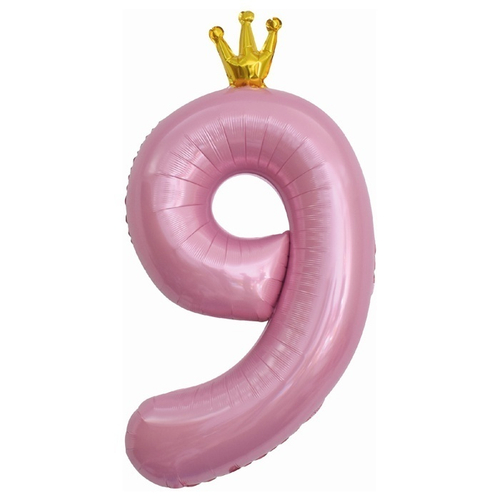 Шар фольгированный Цифра "9" Золотая корона, Розовый 40'' с гелием