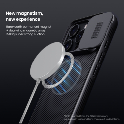 Чехол зеленого цвета (Dark Green) от Nillkin c поддержкой магнитной зарядки MagSafe для iPhone 16 Pro, с защитной шторкой камеры, серия CamShield Pro Magnetic