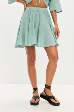 Юбка мини из хлопка stone wash мятного цвета