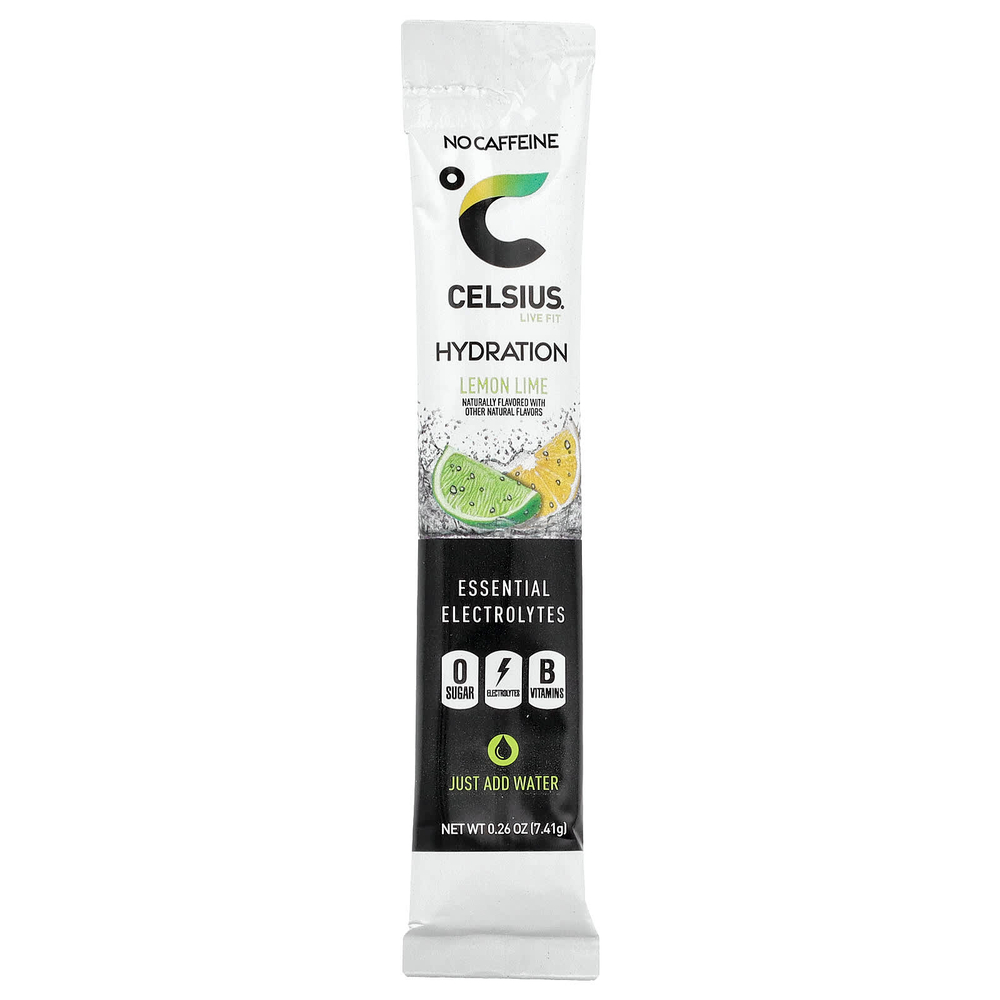 Celsius, Live Fit, увлажнение, незаменимые электролиты, без кофеина, лимон и лайм, 14 стиков в виде порошка для увлажнения, по 7,41 г (0,26 унции)