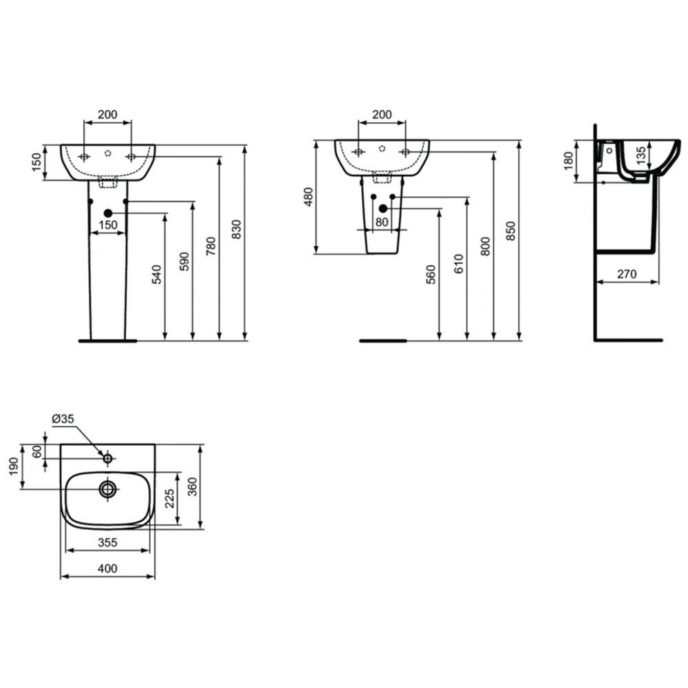 Полуколонна малая для раковины 40 см, с крепежом Ideal Standard i.life A T471501