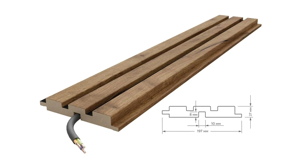 Двухцветная реечная стеновая панель МДФ, Дуб Крафт Табачный/Черный, 2800*116*16