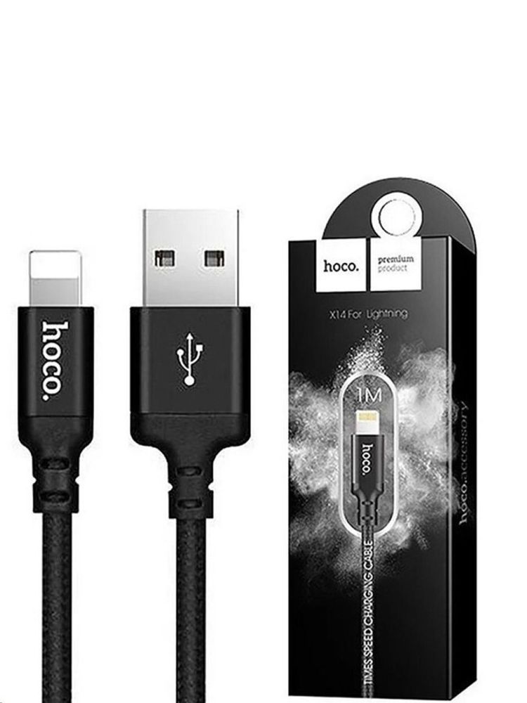 Дата-кабель универ. lightning USB /Iphone/ 1 м, 2A, нейлоновая оплетка, черный (HOCO.)
