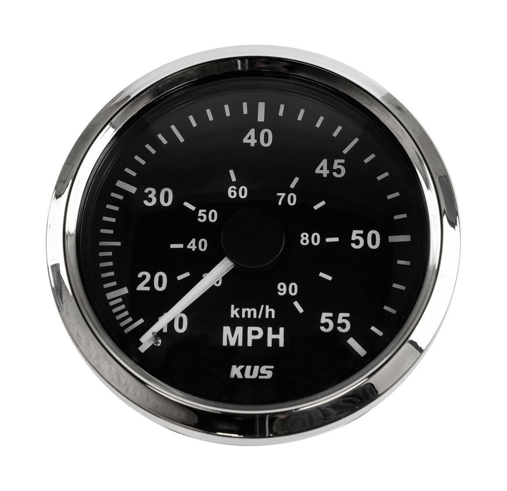Спидометр манометрический 0-55 MPH, черный циферблат, нержавеющий ободок, д. 85 мм