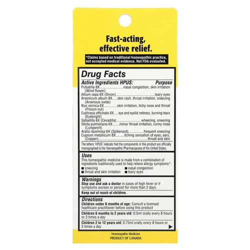 Homeolab USA, Kids Relief®, жидкость для перорального применения от аллергии, 0–12 лет, банан, 25 мл (0,85 жидк. унц.)