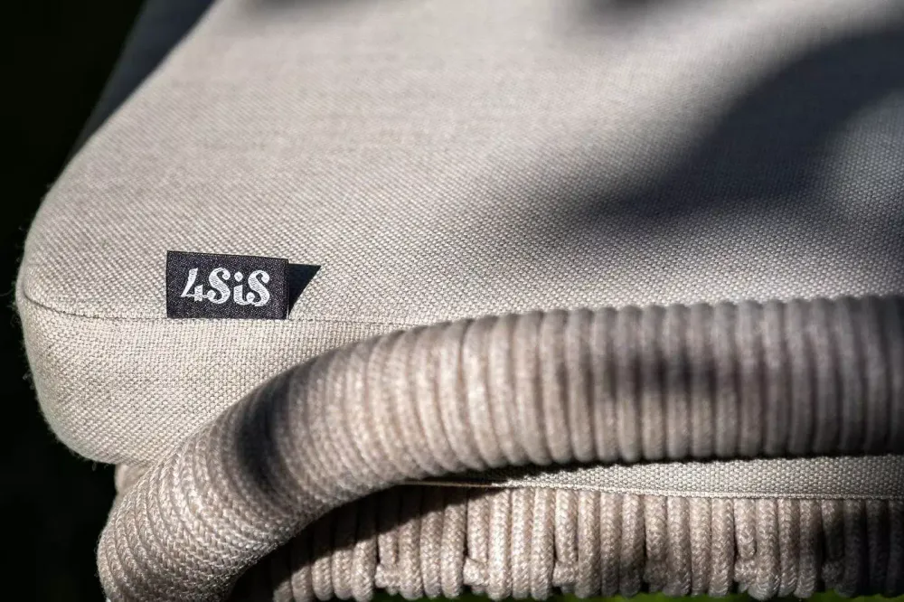 "Милан" стул плетеный из роупа, каркас алюминий белый шагрень, роуп бежевый круглый, ткань бежевая