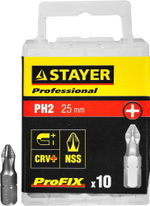 Биты STAYER ″PROFESSIONAL″ ProFix Phillips, тип хвостовика C 1/4″, № 2, L=25мм, 10шт