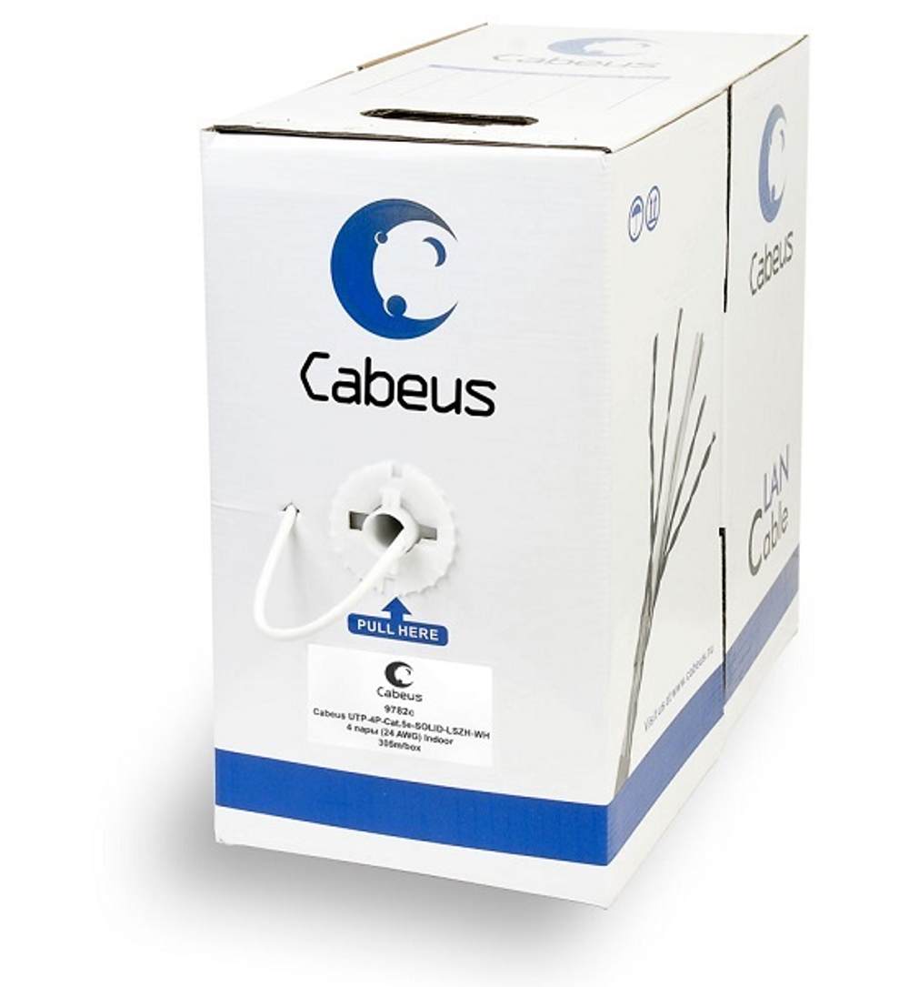 Кабель витая пара U/UTP 5e кат. 4 пары Cabeus UTP-4P-Cat.5e-SOLID-LSZH-WH