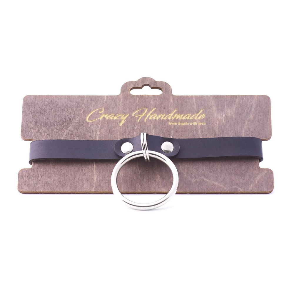 Черный кожаный чокер с большим кольцом (Цвет: черный)