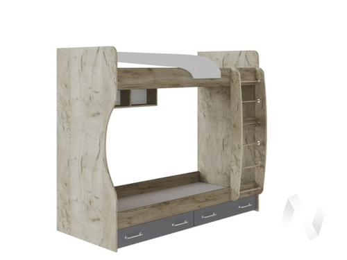 Кровать двойная Лофт Детская Колибри (дуб крафт серый/графит серый; камень серый)