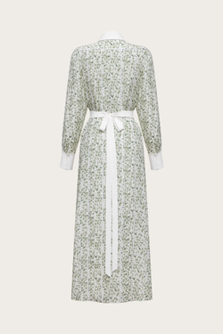 Платье-халат из молочного шелкового крепдешина с авторским принтом