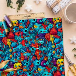 Ткань премиум сатин мультяшный хаос