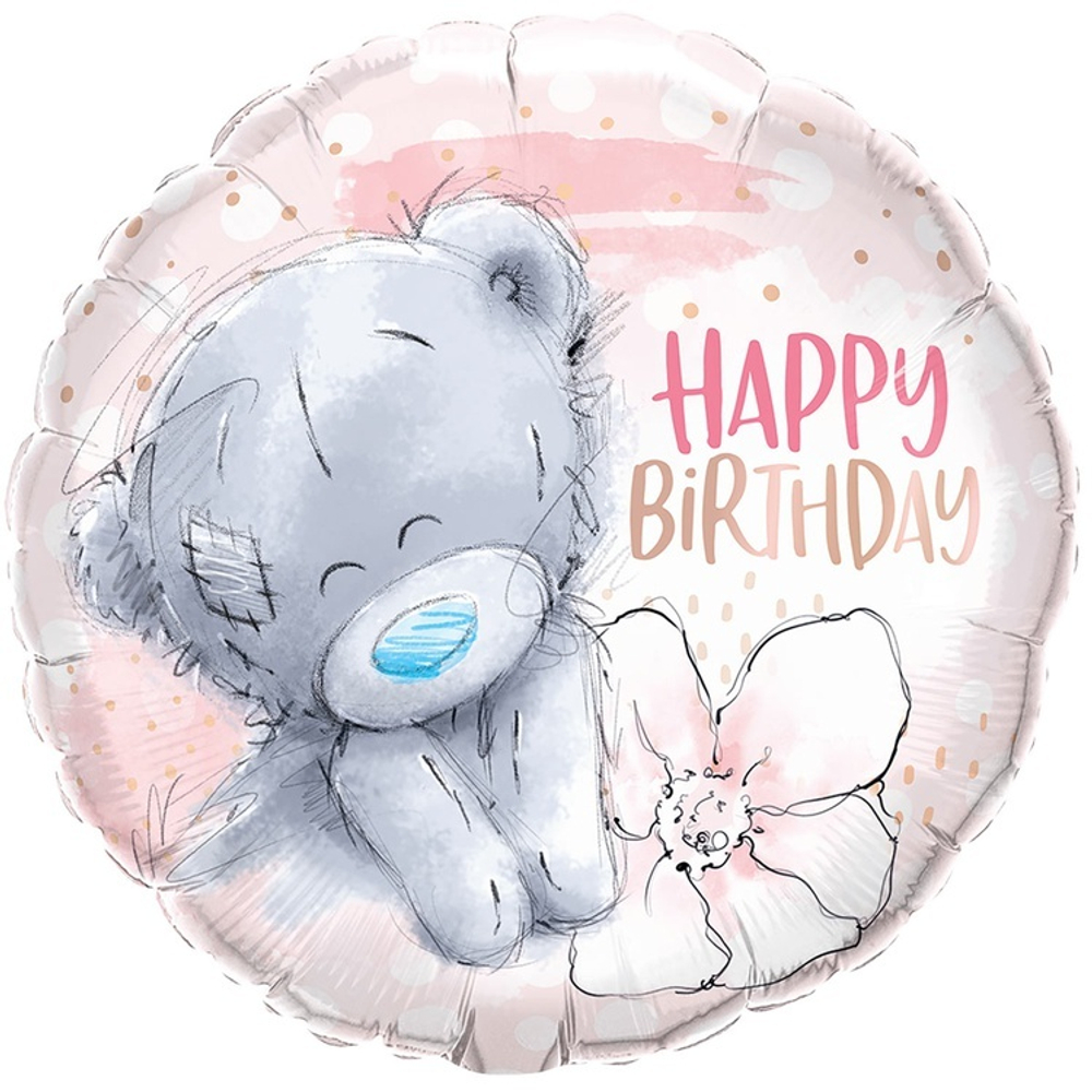 Фольгированная фигура, круг, Me To You HB Мишка Тедди Цветок,18" / 45СМ