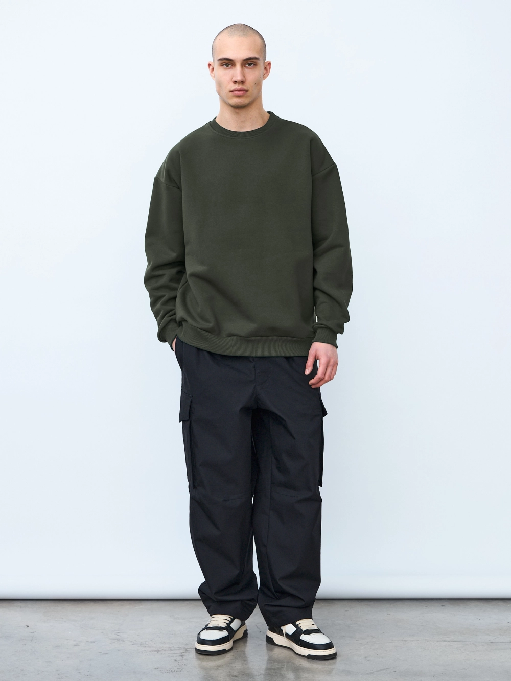 Свитшот оверсайз, с начесом (хаки)