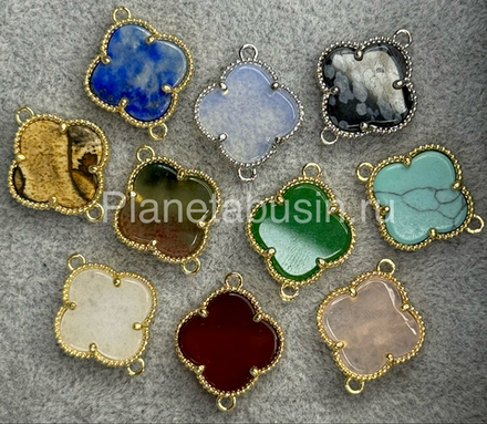 Разделители люкс (Корея) четырехлистник с натуральным камнем 0089