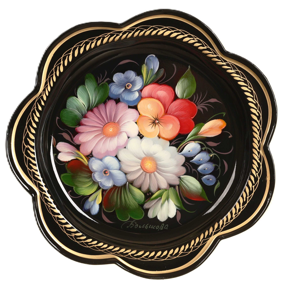 Жостовский поднос декоративный, размер 18 см (A1), металлический