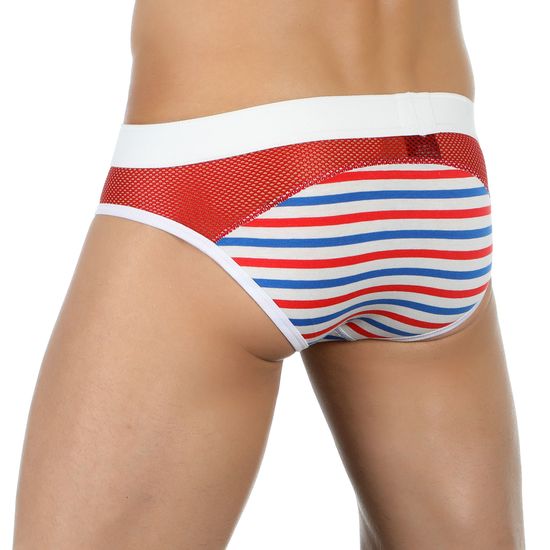 Трусы мужские брифы в разноцветную полоску с красной вставкой Van Baam 39200