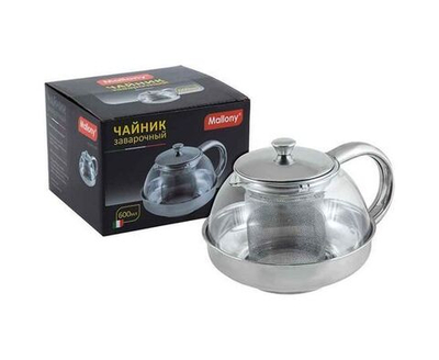 Чайник заварочный 600мл, стекло/нерж.сталь, фильтр нерж сталь, Menta-600, 910110 Mallony