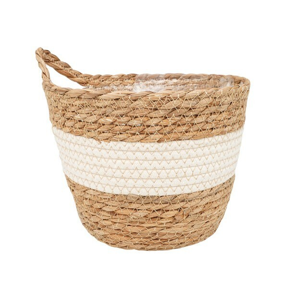 Кашпо плетеное "Танзания" с ручкой, 2,5л внешний размер Д190 Ш190 В160, натуральный, белый