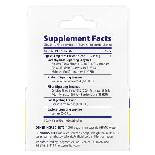 Enzymedica, Digest, комплексная ферментная формула, 30 капсул