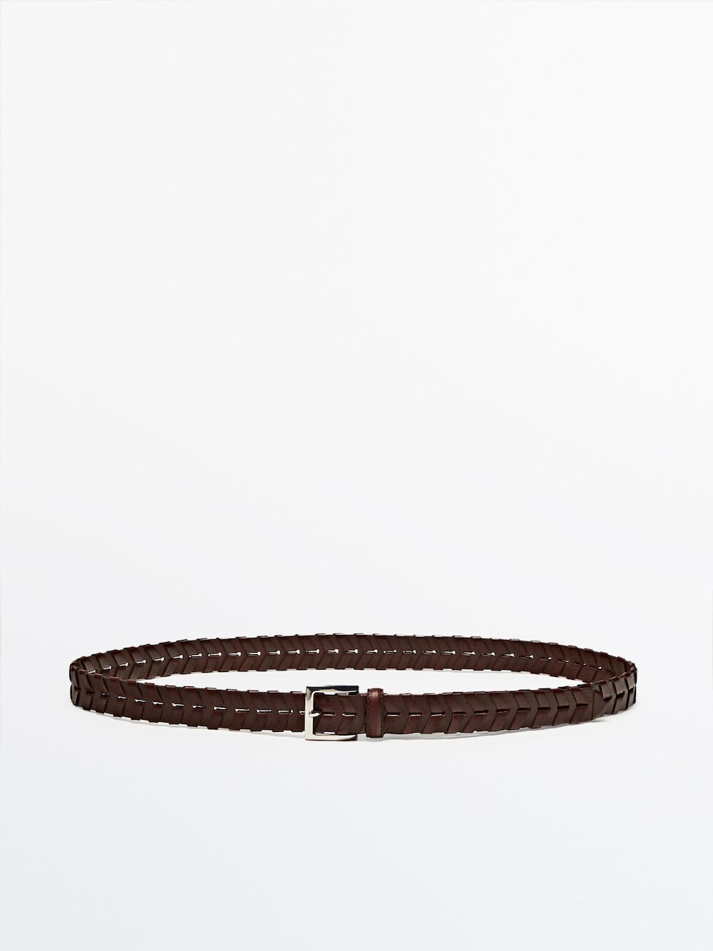 Massimo Dutti Плетеный ремень из кожи, коричневый