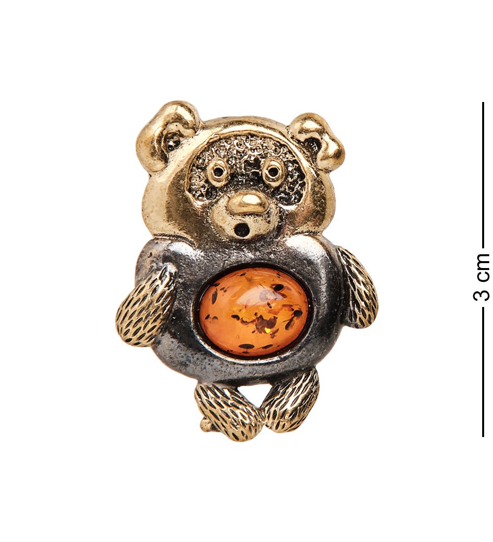 AM-2363 Брошь «Медведь» (латунь, янтарь)