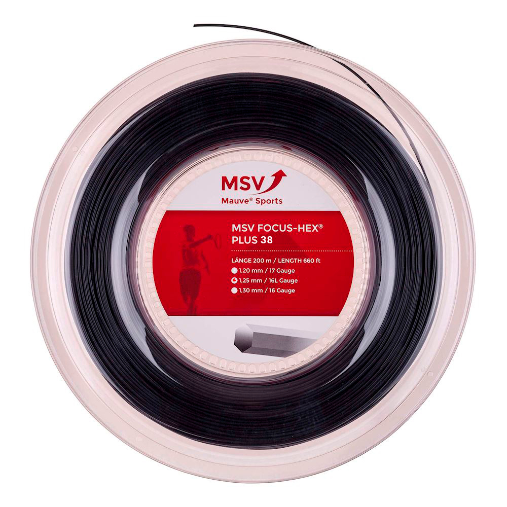 Теннисная струна MSV Focus Hex Plus38, 1,25, 200м (черный)