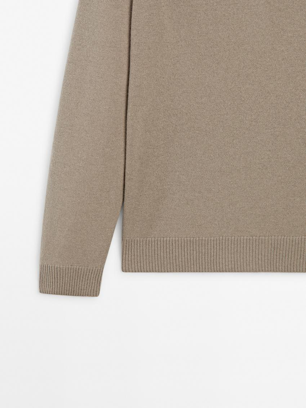 Massimo Dutti Шерстяной свитер с воротником поло, бежевый