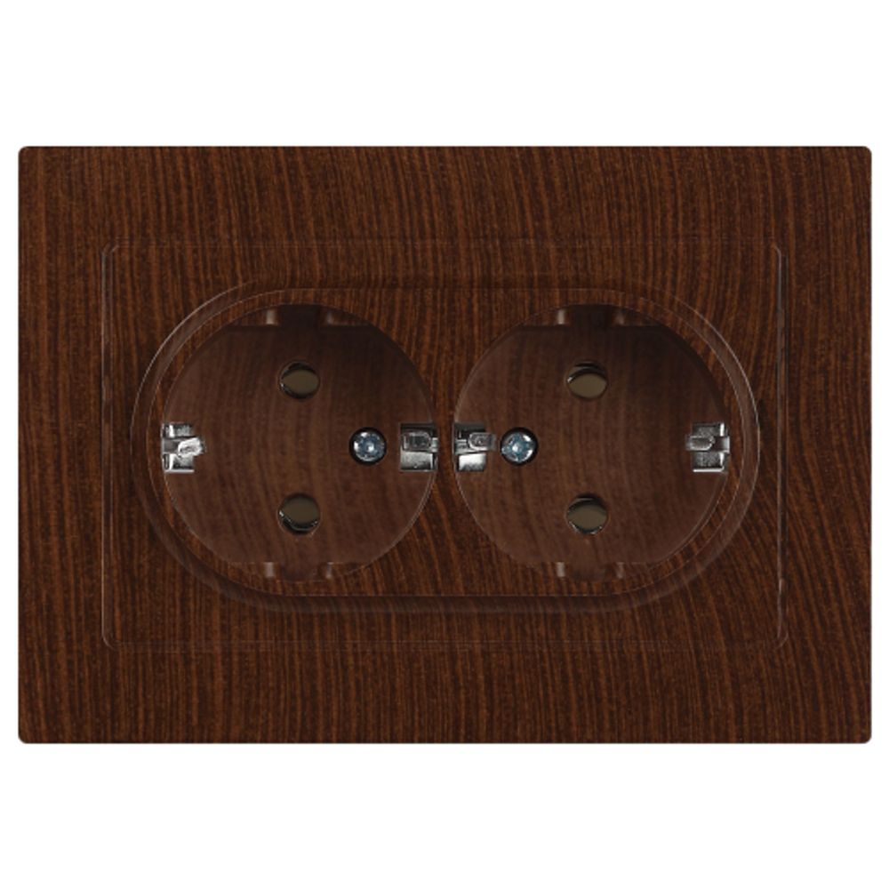 Розетка Intro Accent 6-205-10 двойная с заземлением 2X2P+E Schuko 16А-250В IP20 СУ AL/CU венге