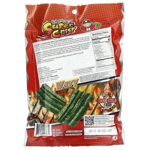 Tao Kae Noi, Super Crisp из морских водорослей на гриле, волнистые, кальмары с острым чили, 24 г (0,84 унции)