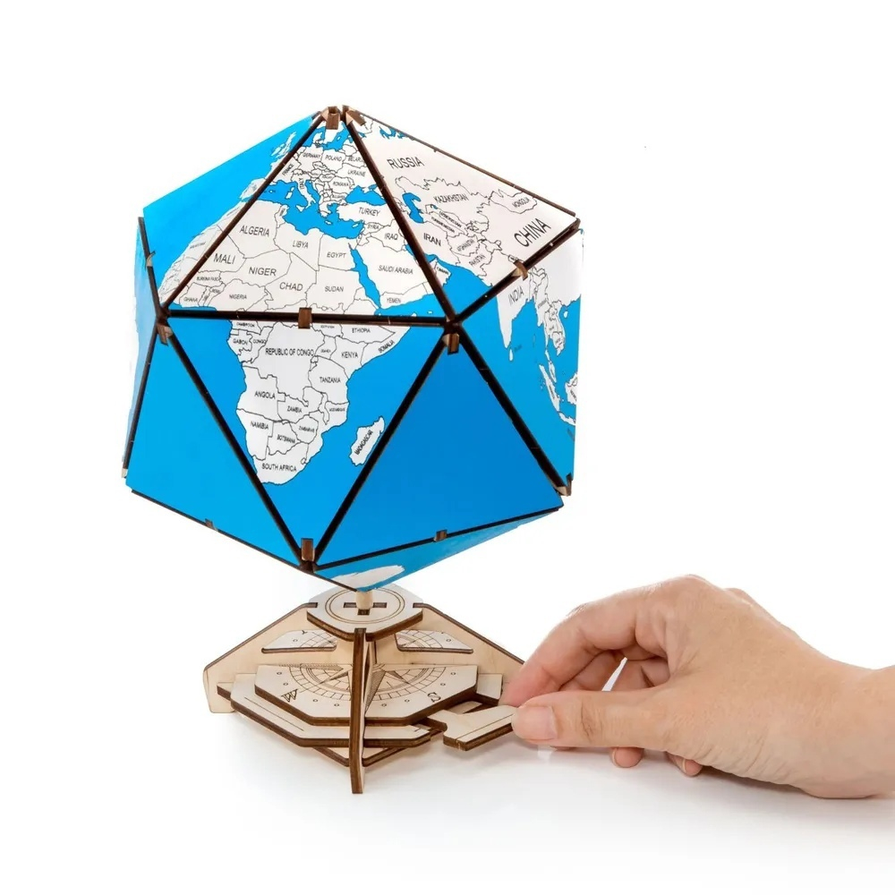 Деревянный конструктор Синий глобус Икосаэдр с секретом (EWA)