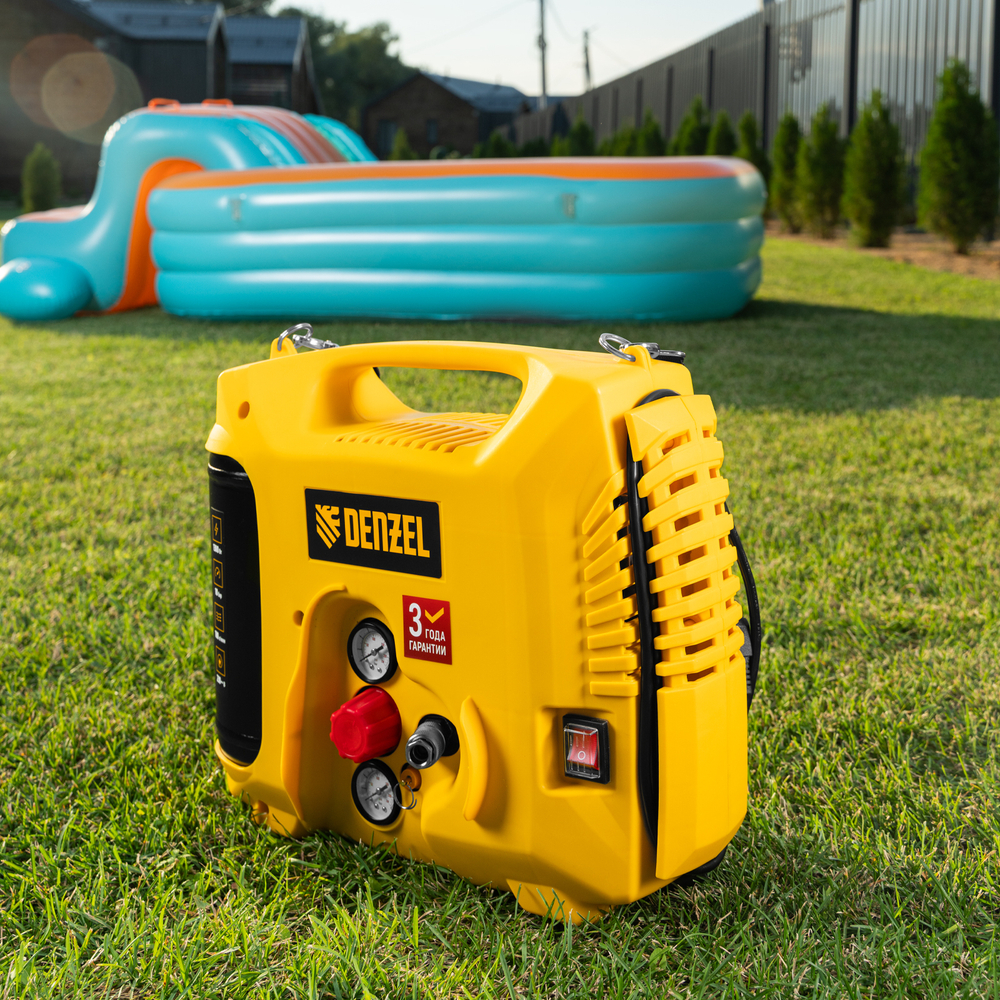 Компрессор воздушный DL1300, 10 бар, 1,3 кВт 180 л/мин 5 л, с набором аксессуаров Denzel