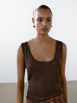 Massimo Dutti Трикотажный топ из смесового льна на бретелях, коричневый