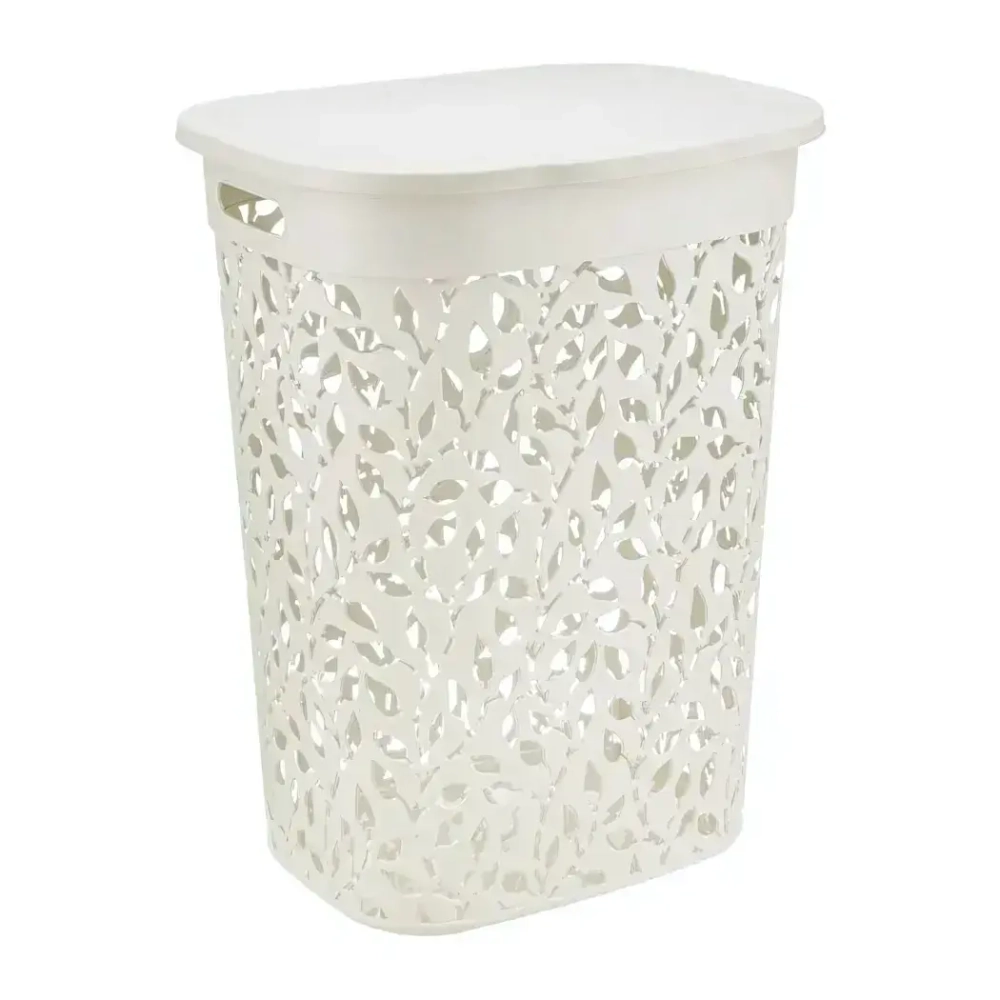 Корзина для белья ФЛОРА 55л белый ротанг