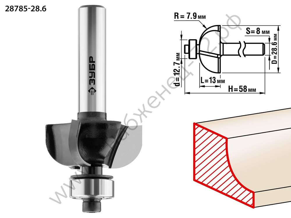 ЗУБР 28,6x13мм, радиус 7.9мм, фреза кромочная калевочная №2