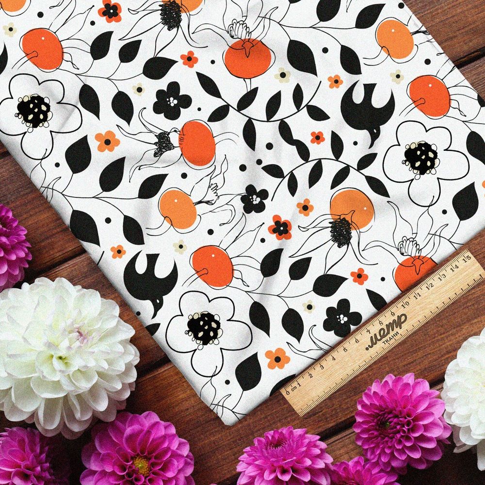 Ткань таффета весенний сочный букет цветов