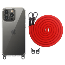 Противоударный чехол с толстым шнурком на шею красного цвета для iPhone 14 Pro Max