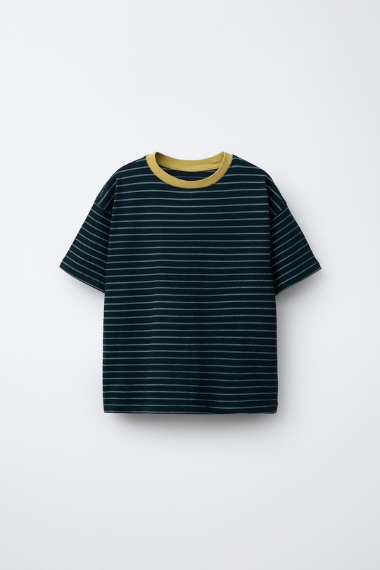 ZARA ФУТБОЛКА В ПОЛОСКУ С КОНТРАСТНЫМ ВОРОТНИКОМ, ПОЛОСКИ