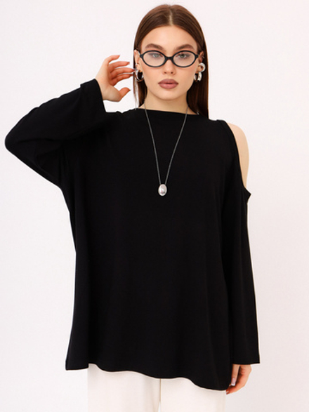 Лонгслив на одно плечо Вискоза, черный