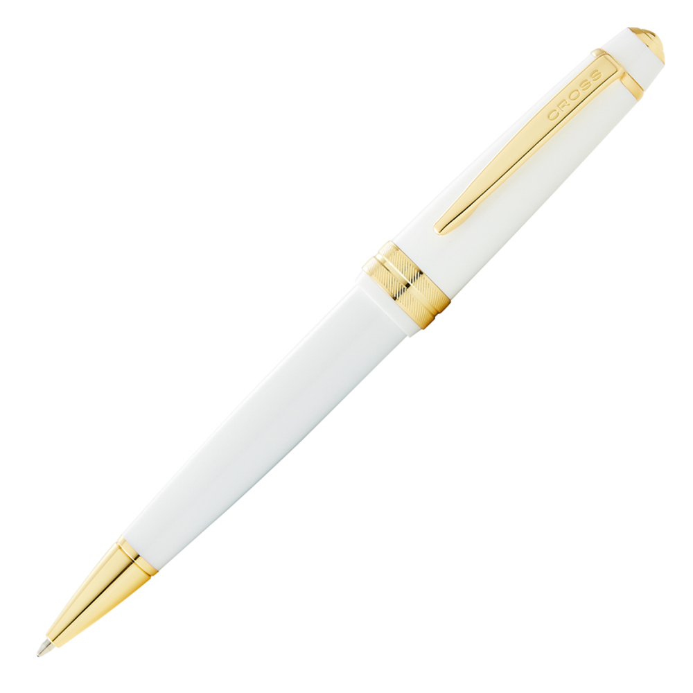 Подарочная премиальная белая с золотистым шариковая ручка с поворотным механизмом CROSS Bailey Light Polished White Resin and Gold Tone AT0742-10 в подарочной коробке
