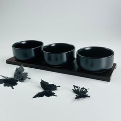 Lenardi 235-030 Набор из 3 салатников 10см на подставке BLACKWOOD в под.уп.(х24)Фарфор