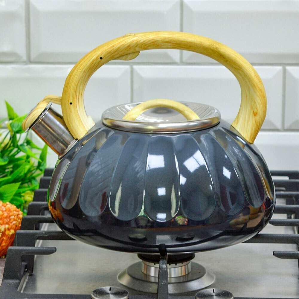 Чайник 3л со свистком, индукция, двухцветный, серо-черный