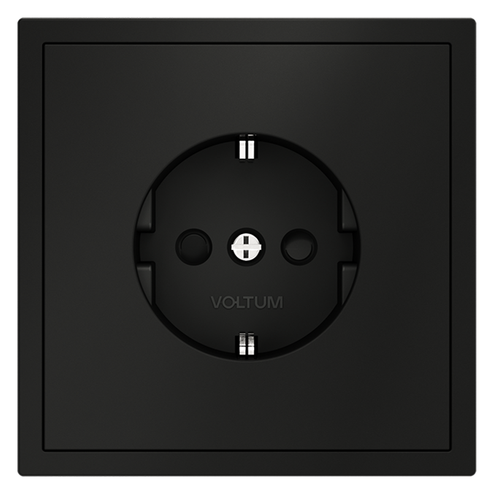 Розетка встраиваемая VOLTUM S70 с заземлением и защитными шторками, 16А, (черный матовый)
