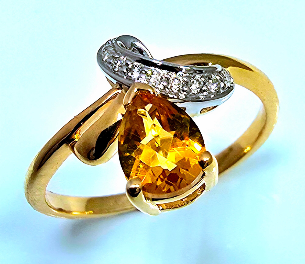 Кольцо Эстерелла золото 585, цитрин, бриллианты.