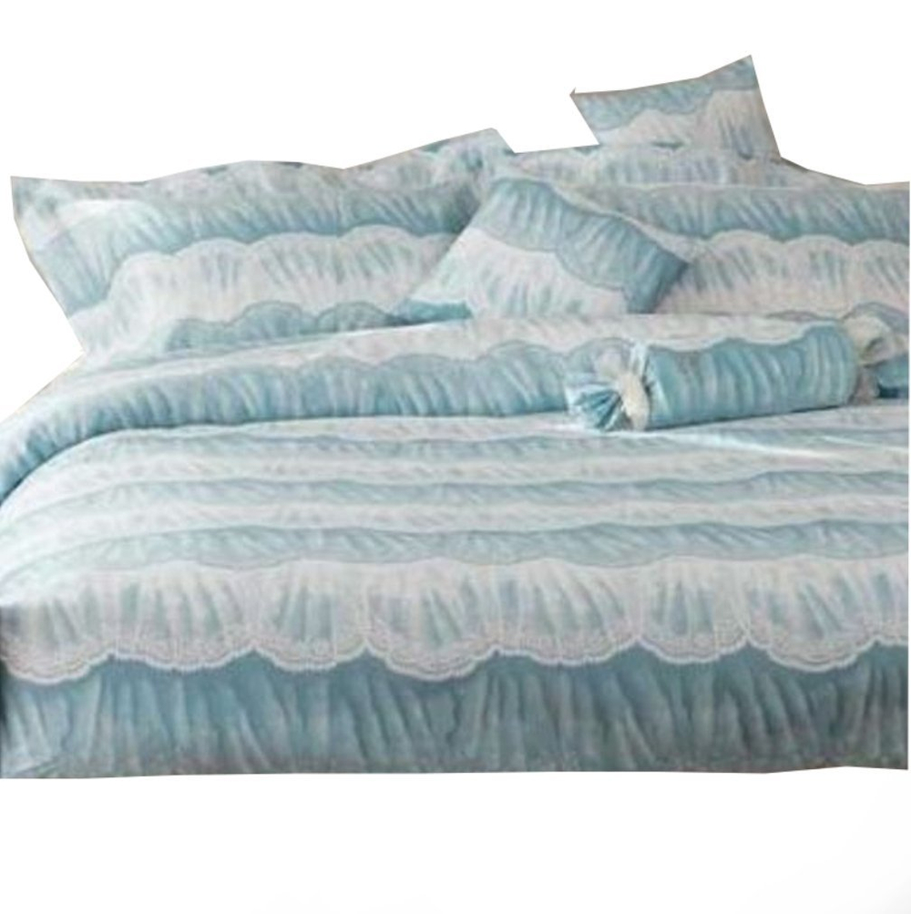 Постельное белье семейное Blumarine Elisabetta Rugiada голубое фото