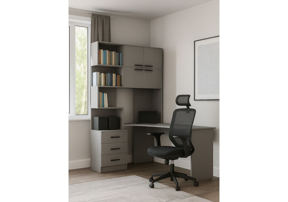 Компьютерный стол Woodville Эльброни правый шиншилла серая