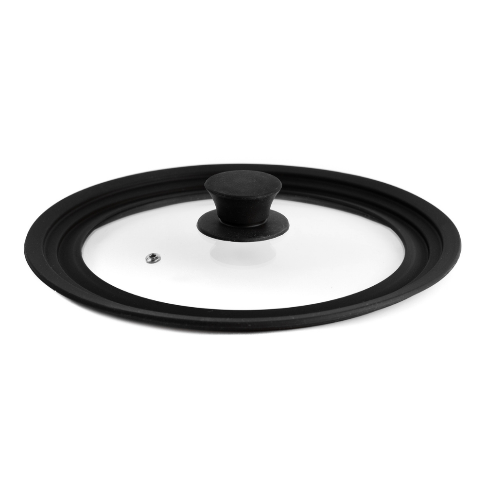 Крышка стеклянная с силиконовым ободком (трехразмерная) 20-22-24 см Черная