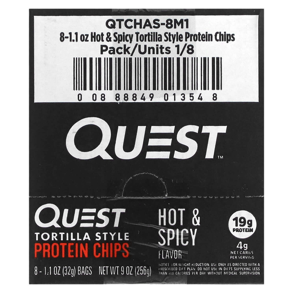 Quest Nutrition, Протеиновые чипсы по типу тортильи, острые и пряные, 8 пакетиков по 32 г (1,1 унции)