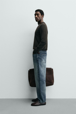 ZARA СВИТЕР ИЗ 100% ШЕРСТИ С V-ОБРАЗНЫМ ВЫРЕЗОМ, ШОКОЛАДНЫЙ