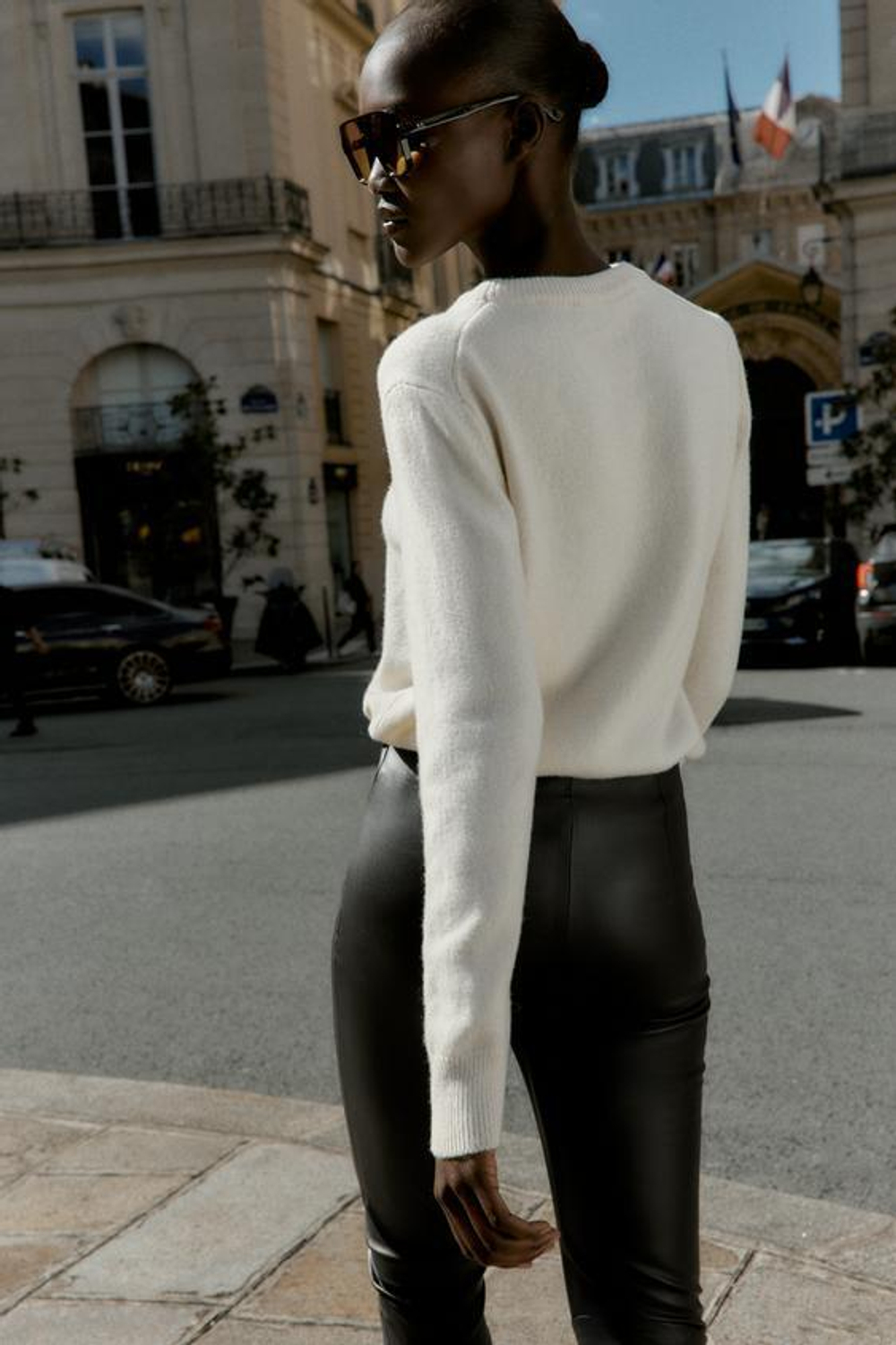 ZARA ЛЕГИНСЫ С ВЫСОКОЙ ПОСАДКОЙ И ЭФФЕКТОМ КОЖИ, ЧЕРНЫЙ